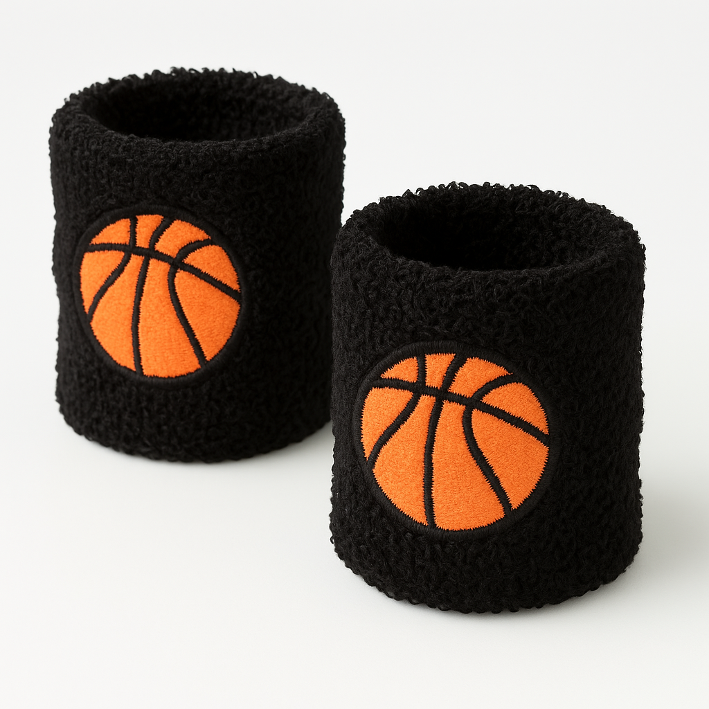 Basketball Sweat Bands - 2 Pack, Black and Orange