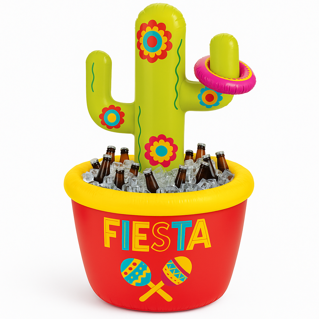 Jumbo Inflatable Cactus Cooler with Ring Toss Game - 54" Fiesta Fun