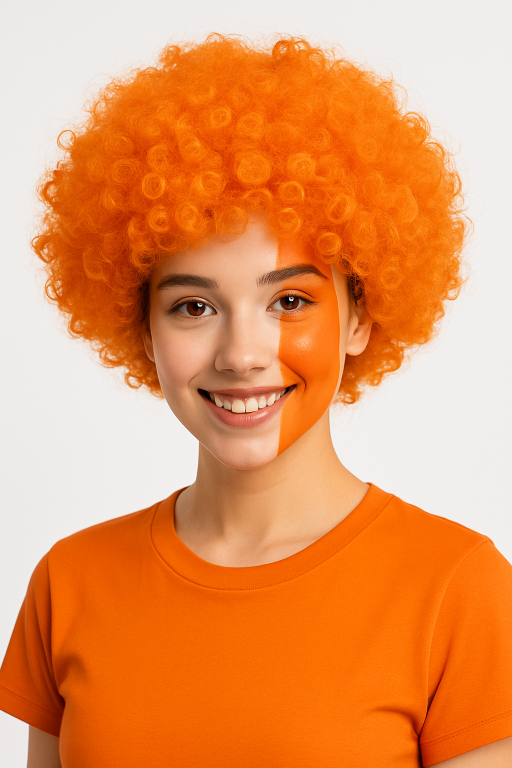 Vibrant Orange Curly Wig - Perfect for Team Spirit and Costume Fun