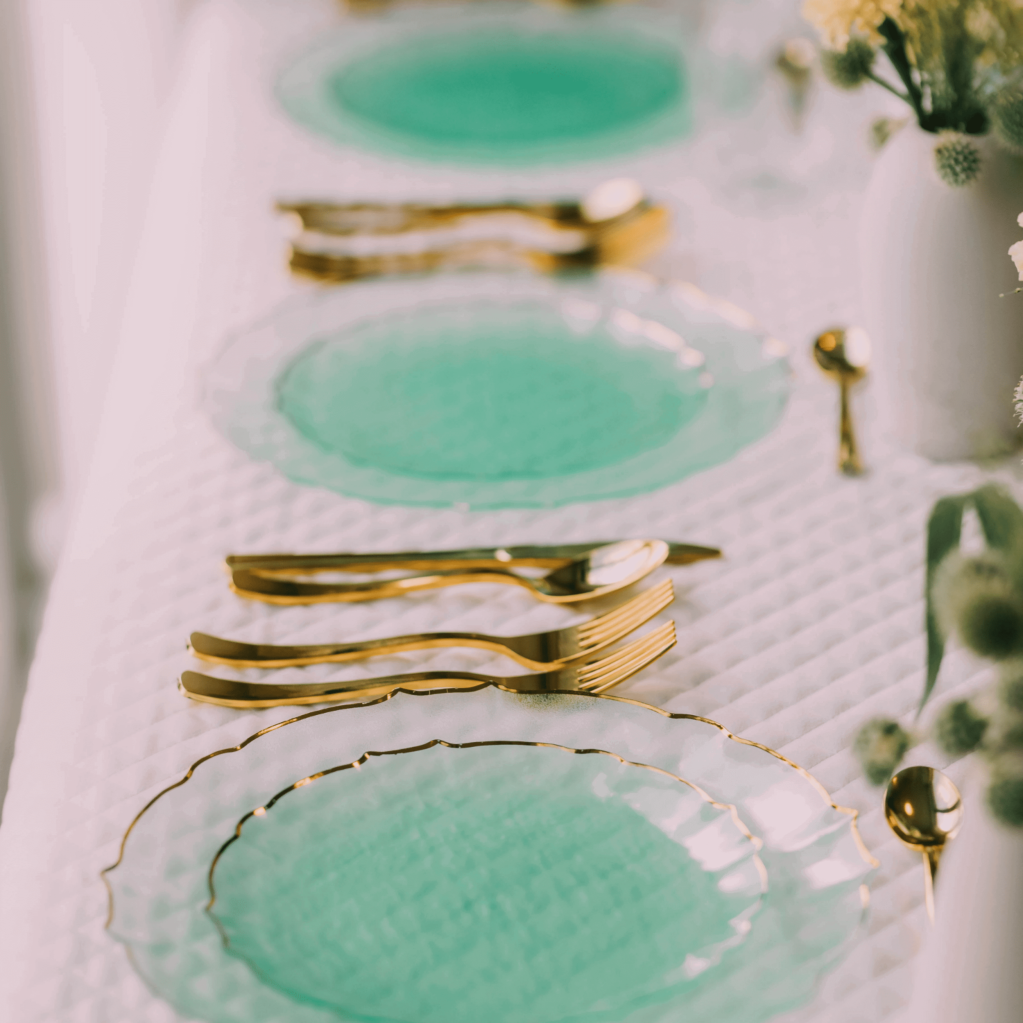 7.5 In. Mint/Gold Petal Plates | 120 Count
