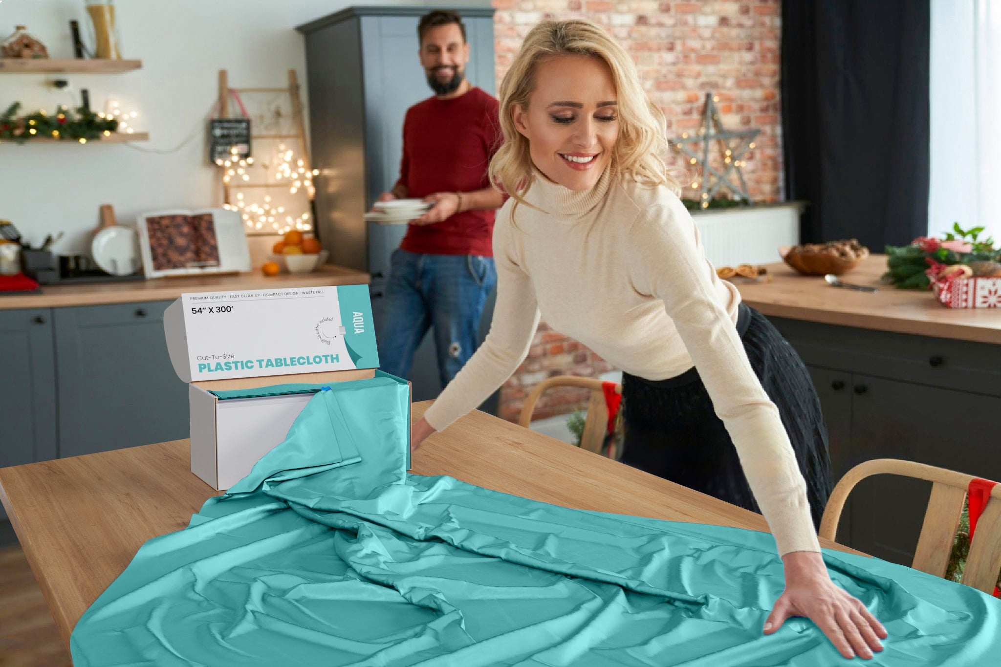54 in. x 300 Ft. Cut To Size Table Roll | Aqua