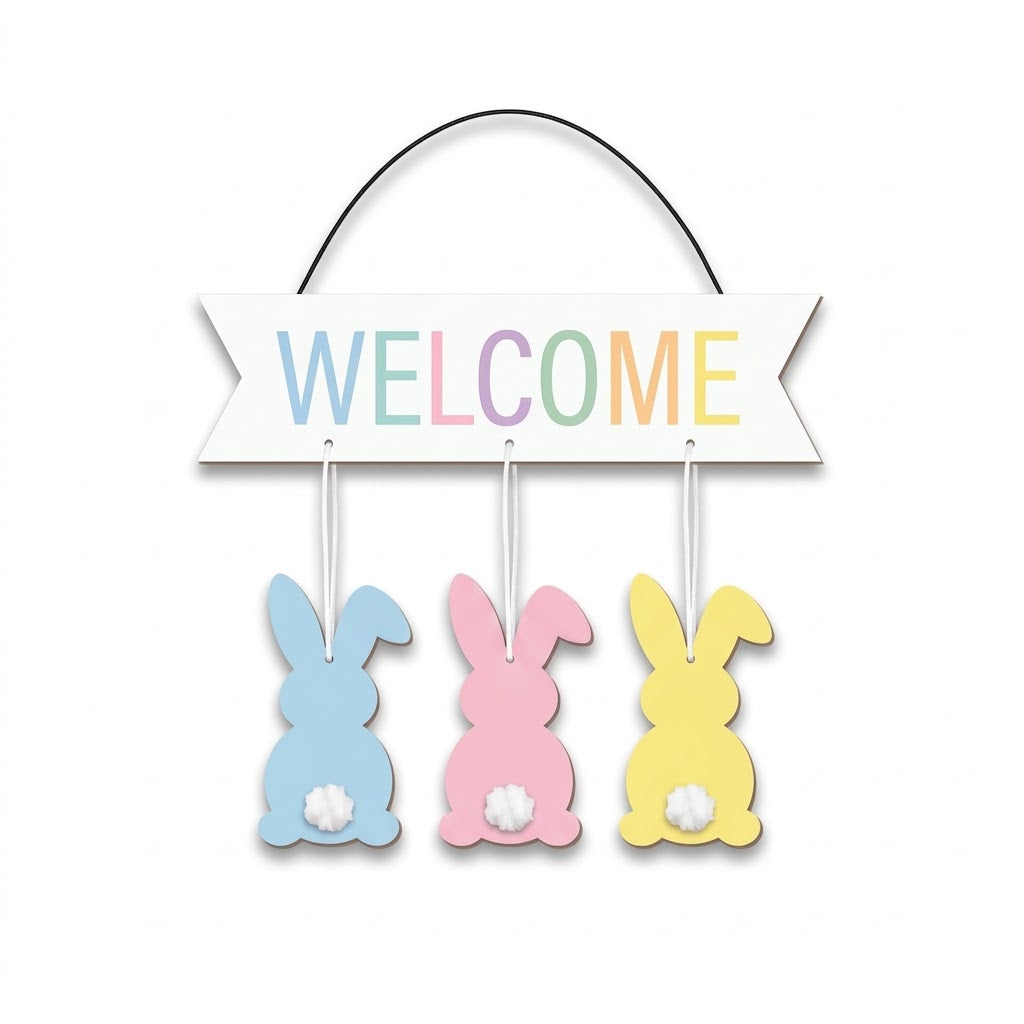 MDF Hanging Welcome Bunnies Easter Sign