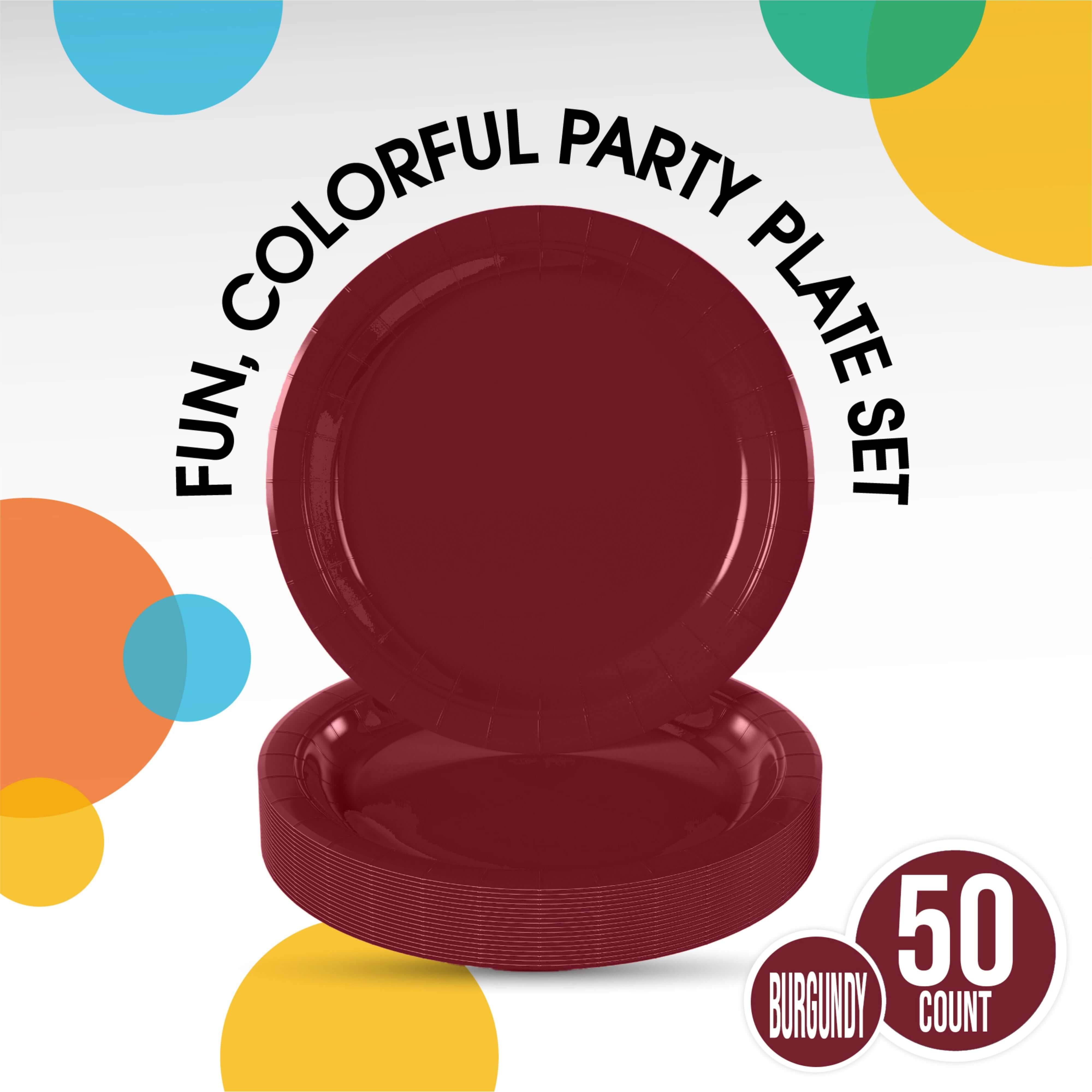 9 In. Burgundy Paper Plates - 50 Ct.