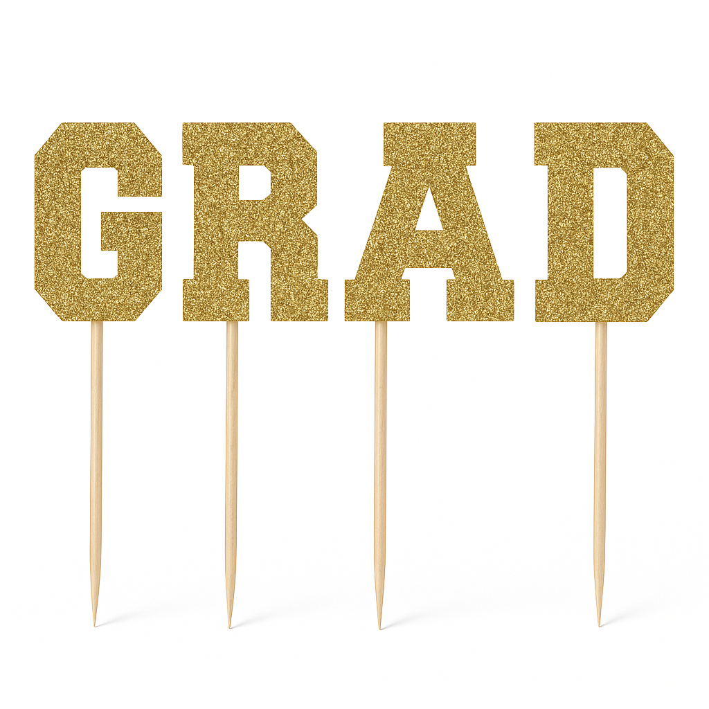 Gold Glitter GRAD Cupcake Picks