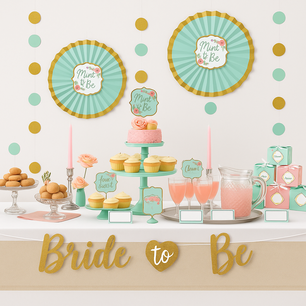 Mint & Gold Wedding Buffet Table Decorating Kit - 23 Pieces