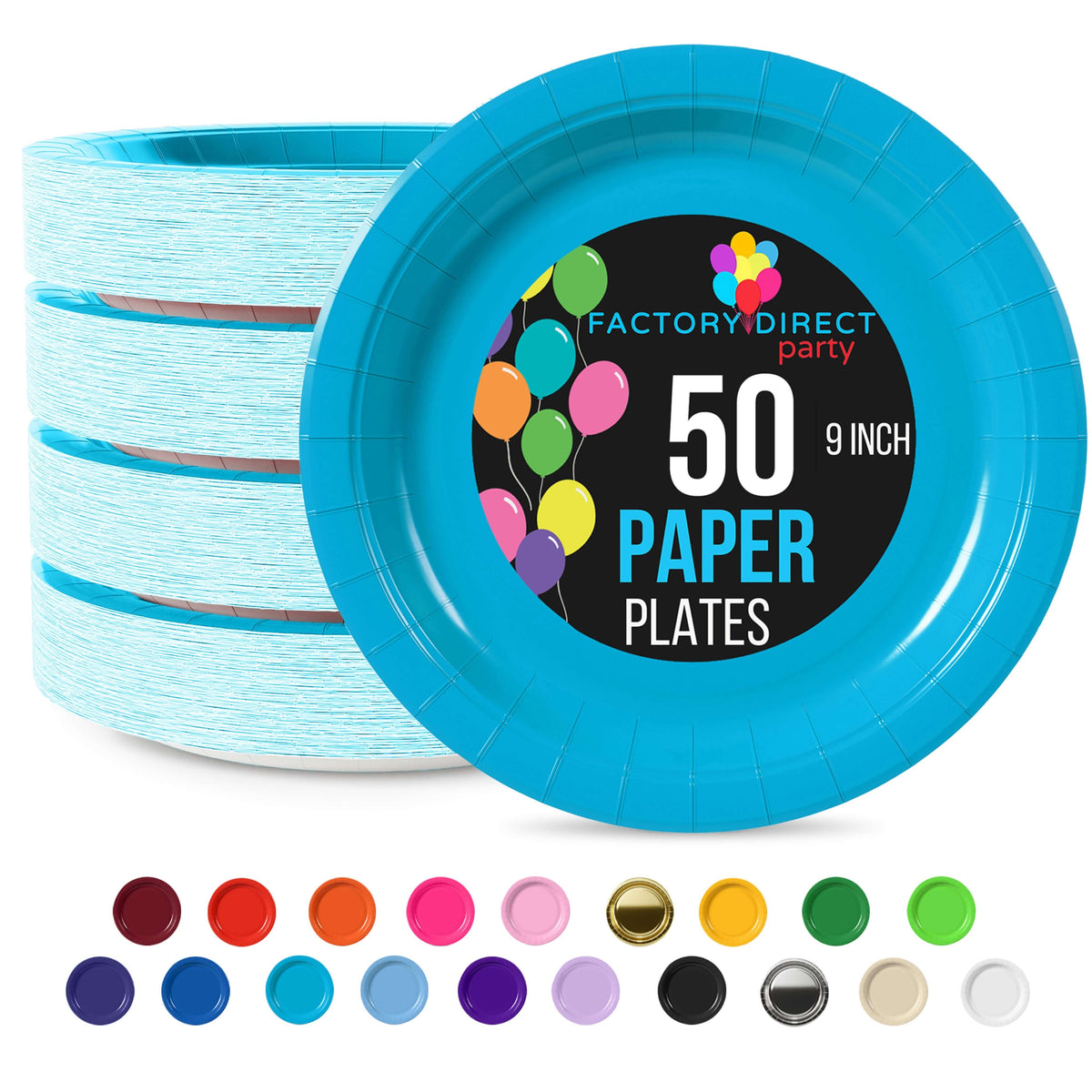 9 In. Turquoise Paper Plates - 50 Ct.