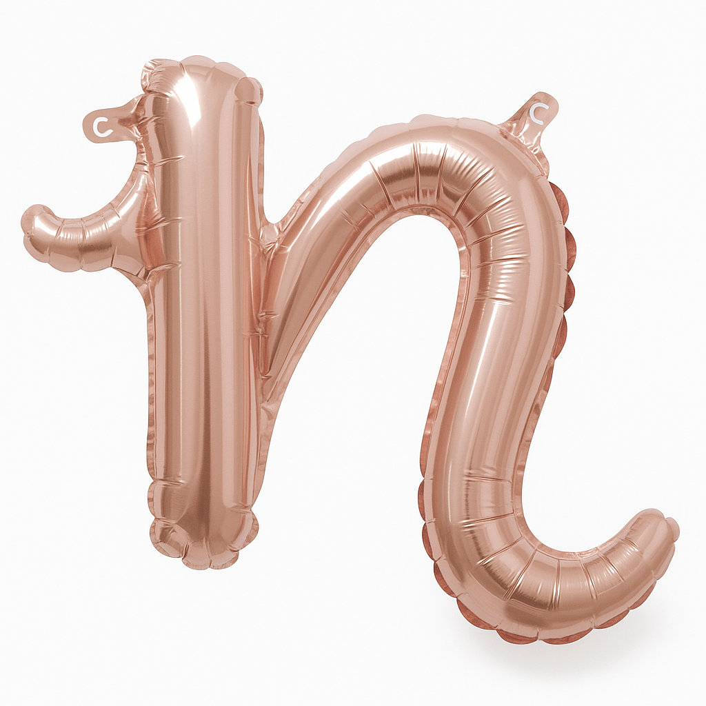 Rose Gold Script Letter Balloon - 'n' - 8-Inch Air-Filled Mylar