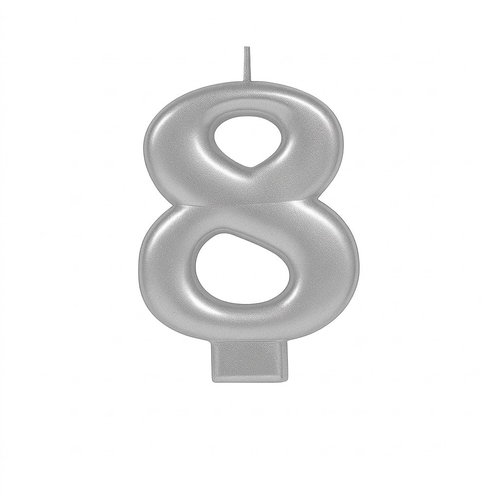 Silver Number 8 Metallic Birthday Candle
