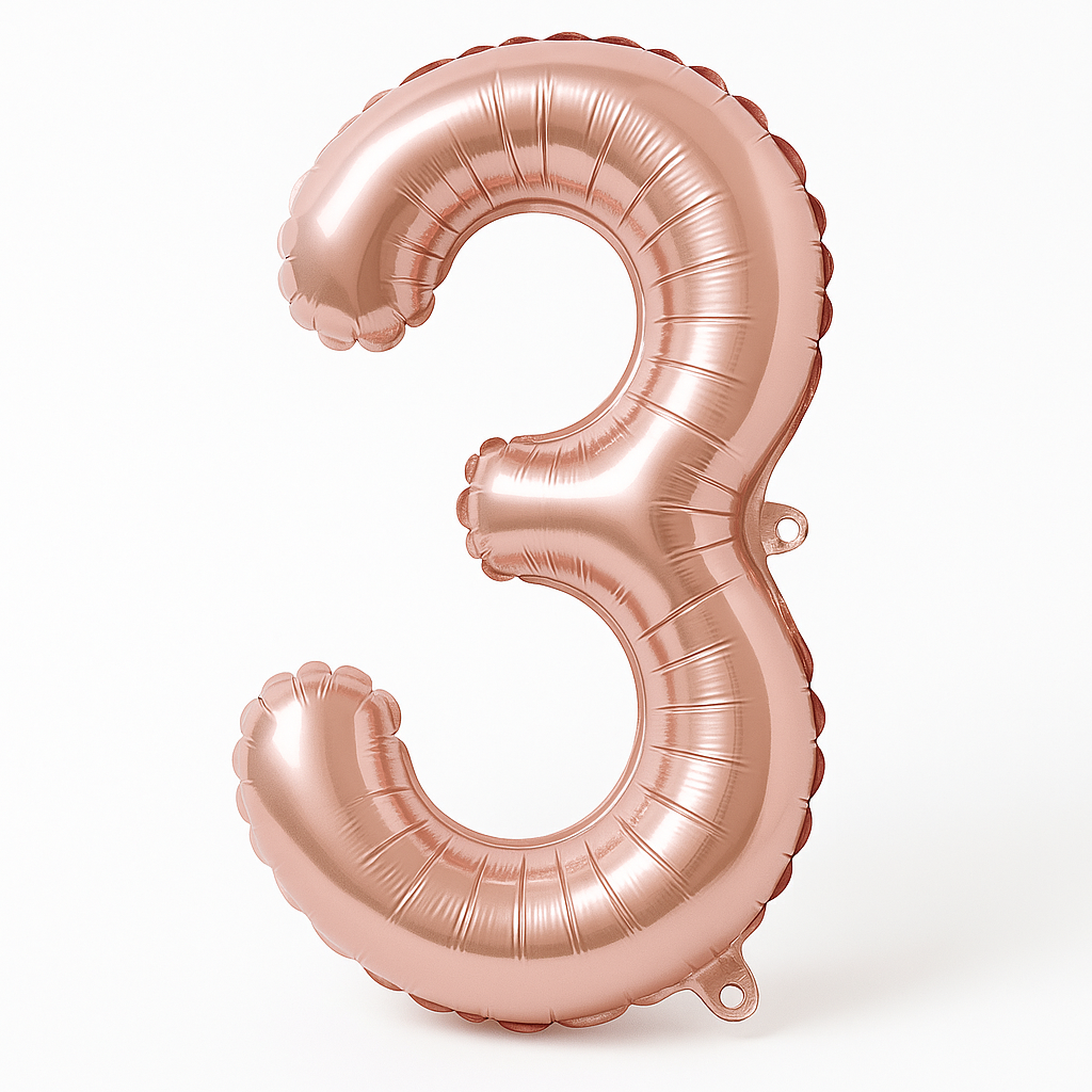Rose Gold Script Number 3 Balloon - 8-Inch Air-Filled Foil