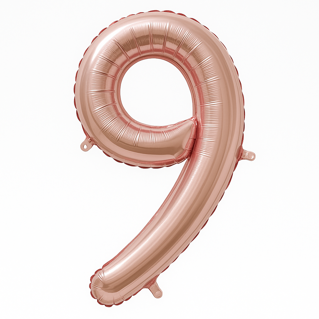 Rose Gold Script Number 9 Foil Balloon - 8-Inch Air-Filled