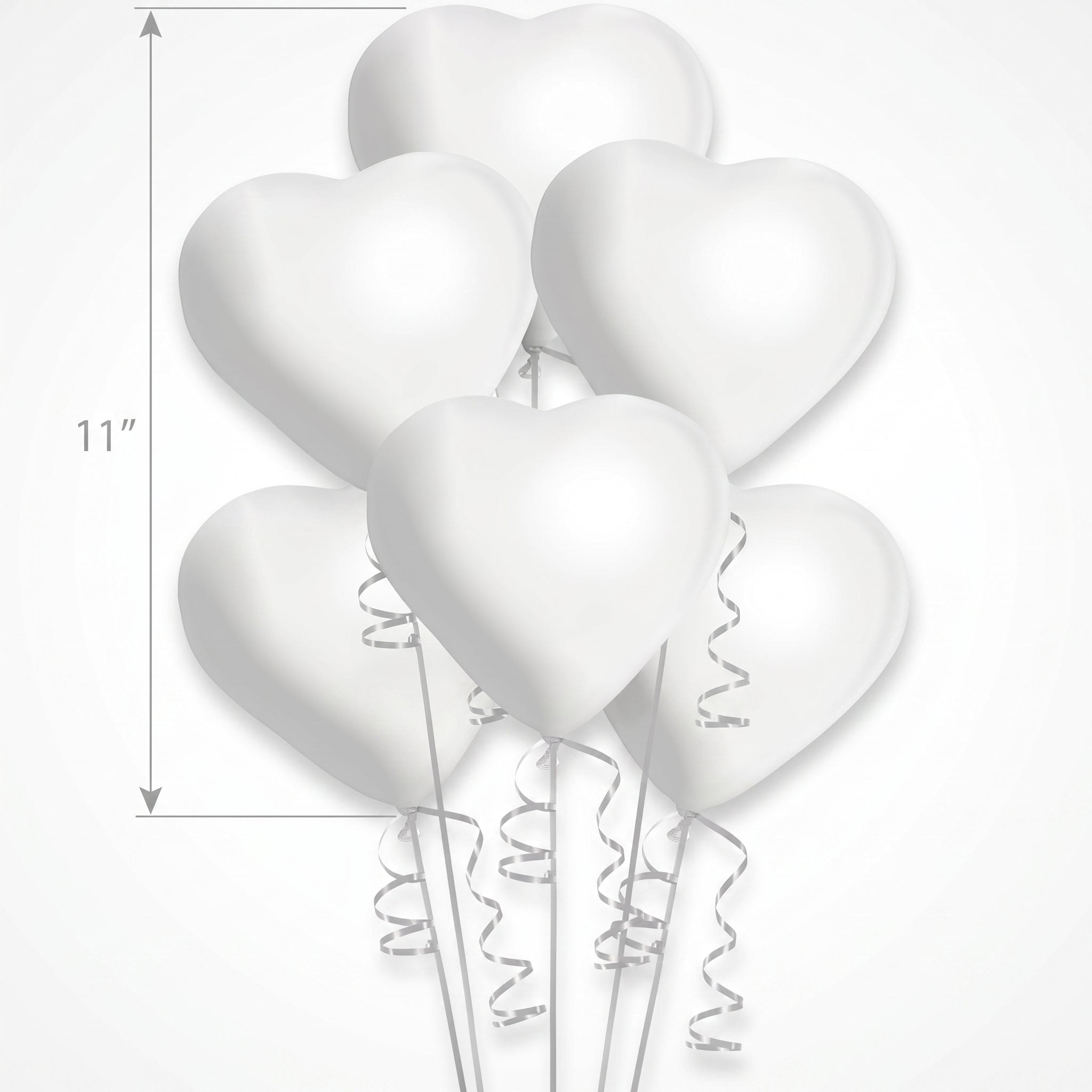White Heart-Shaped Latex Balloons, 11-Inch, 6-Pack