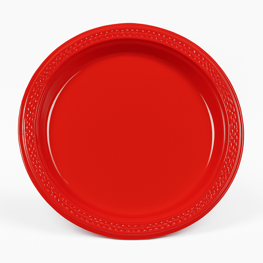 Elegant Apple Red 7-Inch Plastic Dessert Plates - 20 Pack