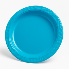 Caribbean Blue Round Plastic Dinner Plates - 10.25", 20 Count