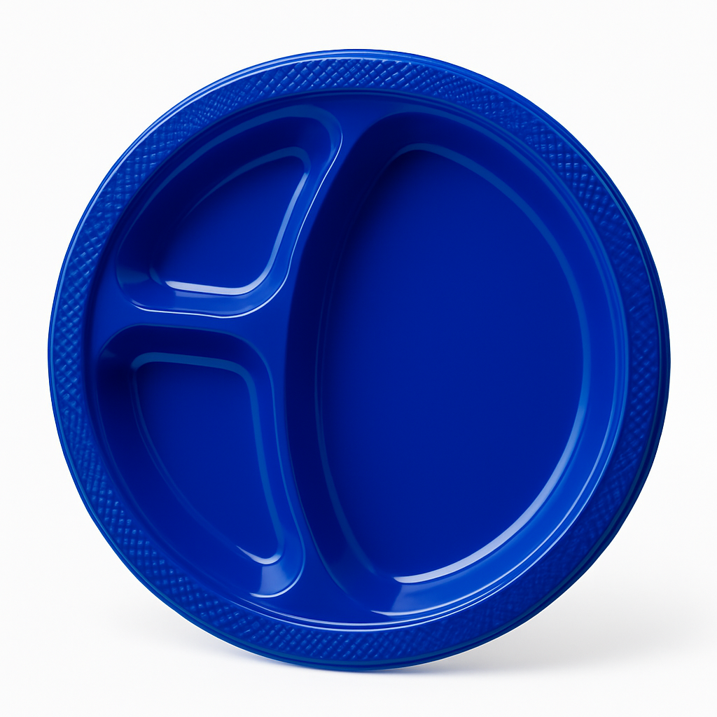 Royal Blue Divided Plastic Dinner Plates - 20 Pack, 10.25"