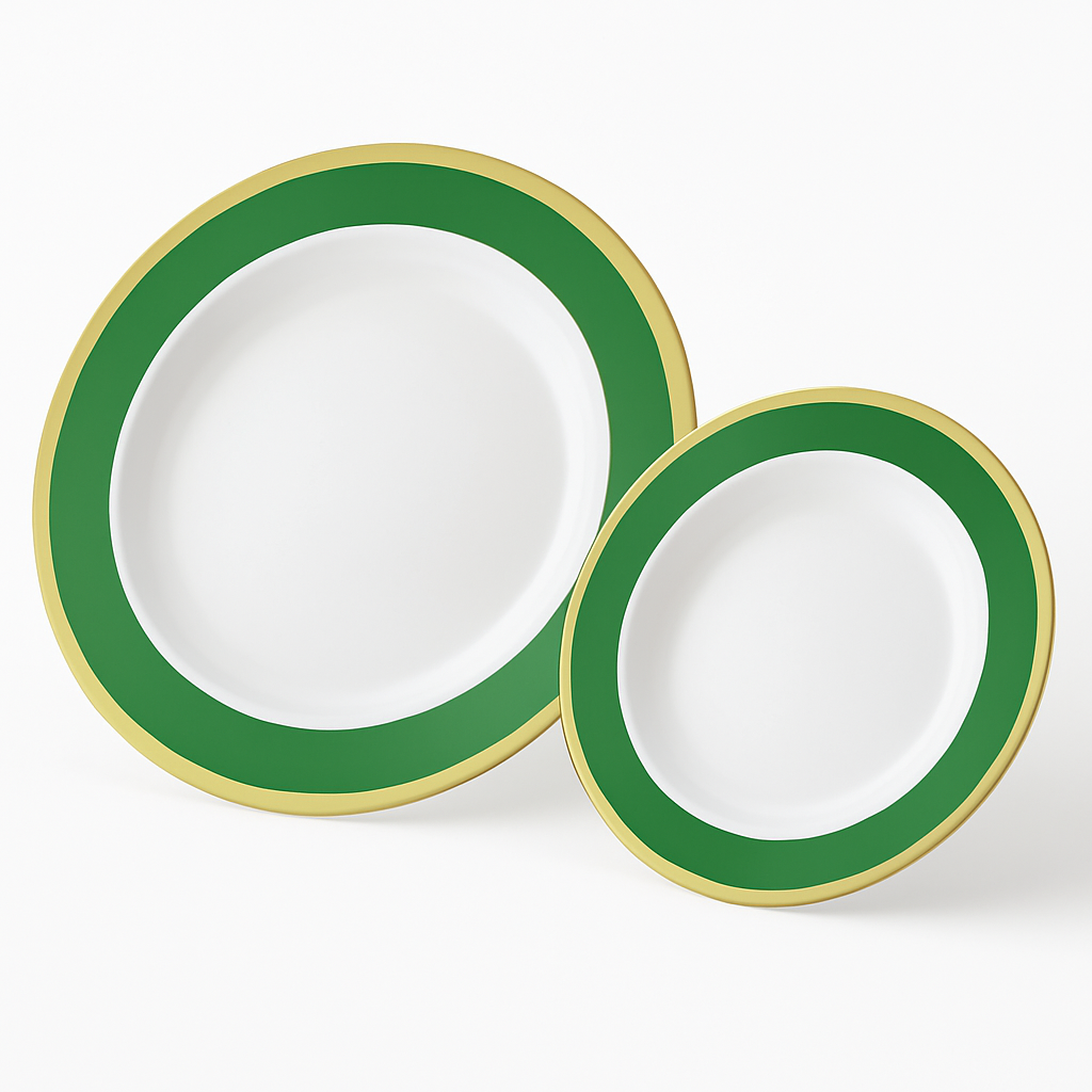 Festive Green Premium Plastic Plates with Elegant Border