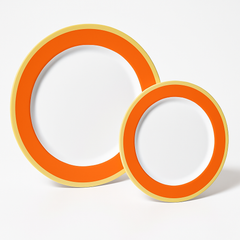 Premium Orange Bordered Plastic Plates - Set of Two - 7.5 in. and 10.25 in.