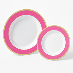 Bright Pink Premium Plastic Plates with Gold Border