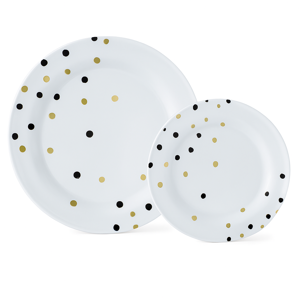 Black Polka Dot Plastic Premium Plate Multipack, 20 Pieces