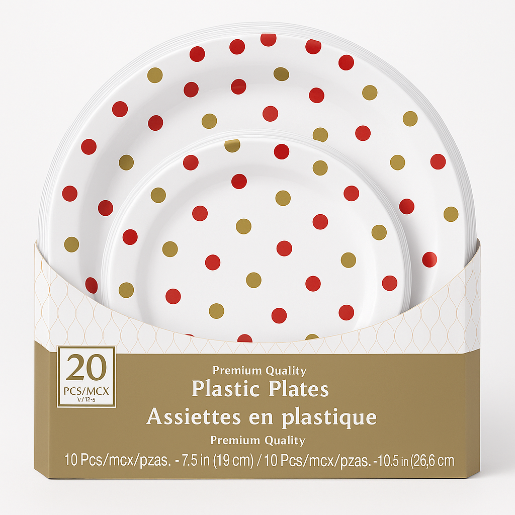 Premium Red Apple Plastic Plates - 20 Pack