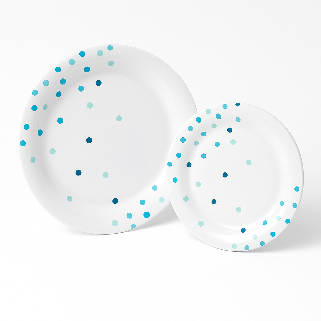 Caribbean Blue Polka Dot Premium Plastic Plate Set - 20 Pack