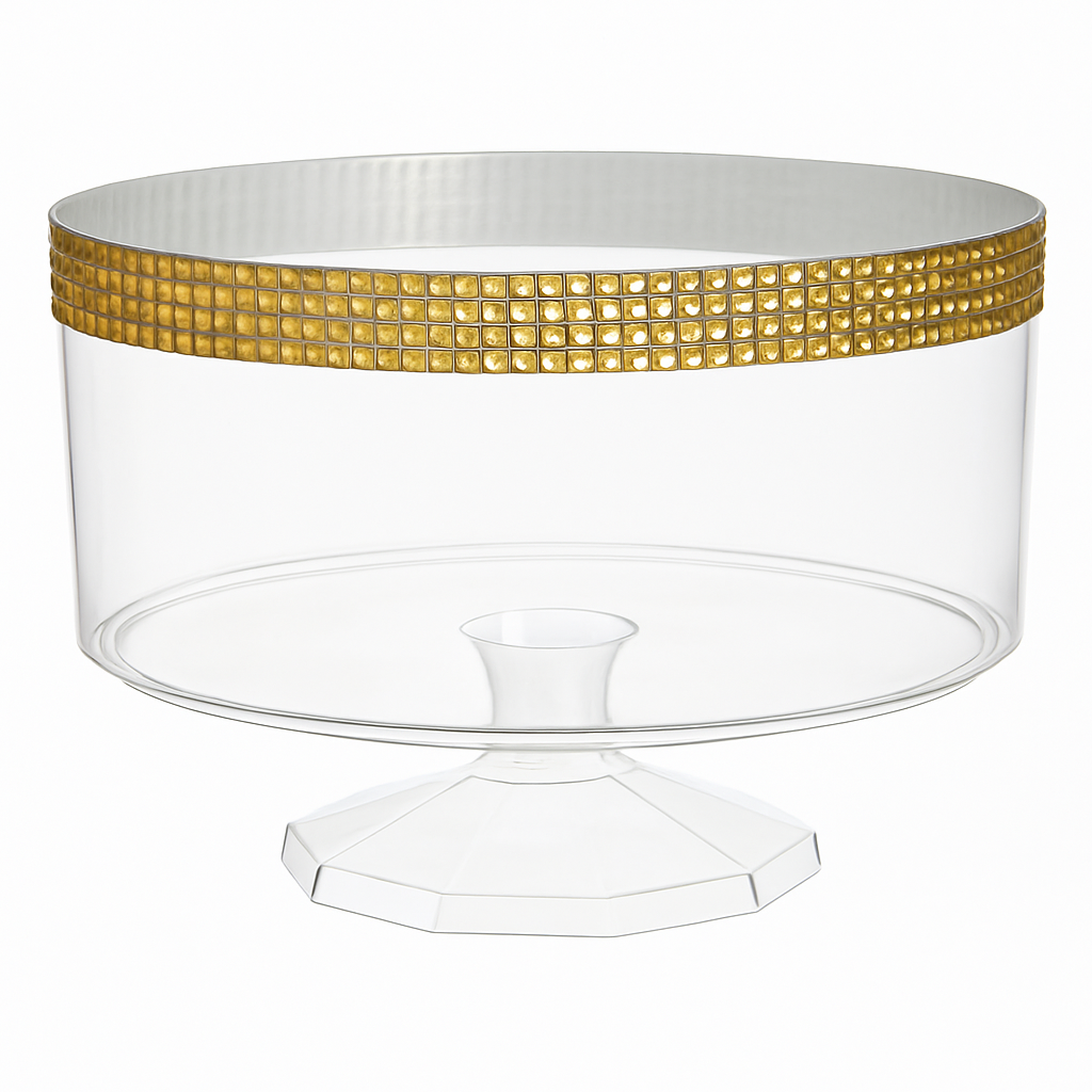 Elegant Gold Gem Trimmed Plastic Trifle Container