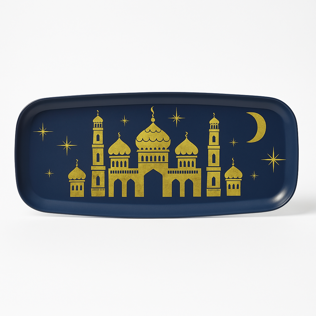 Elegant Eid Celebration Plastic Serving Platter - Navy and Gold