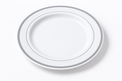 Elegant Silver Trim Premium Plastic Dinner Plates, 10.25-inch, 20-Pack