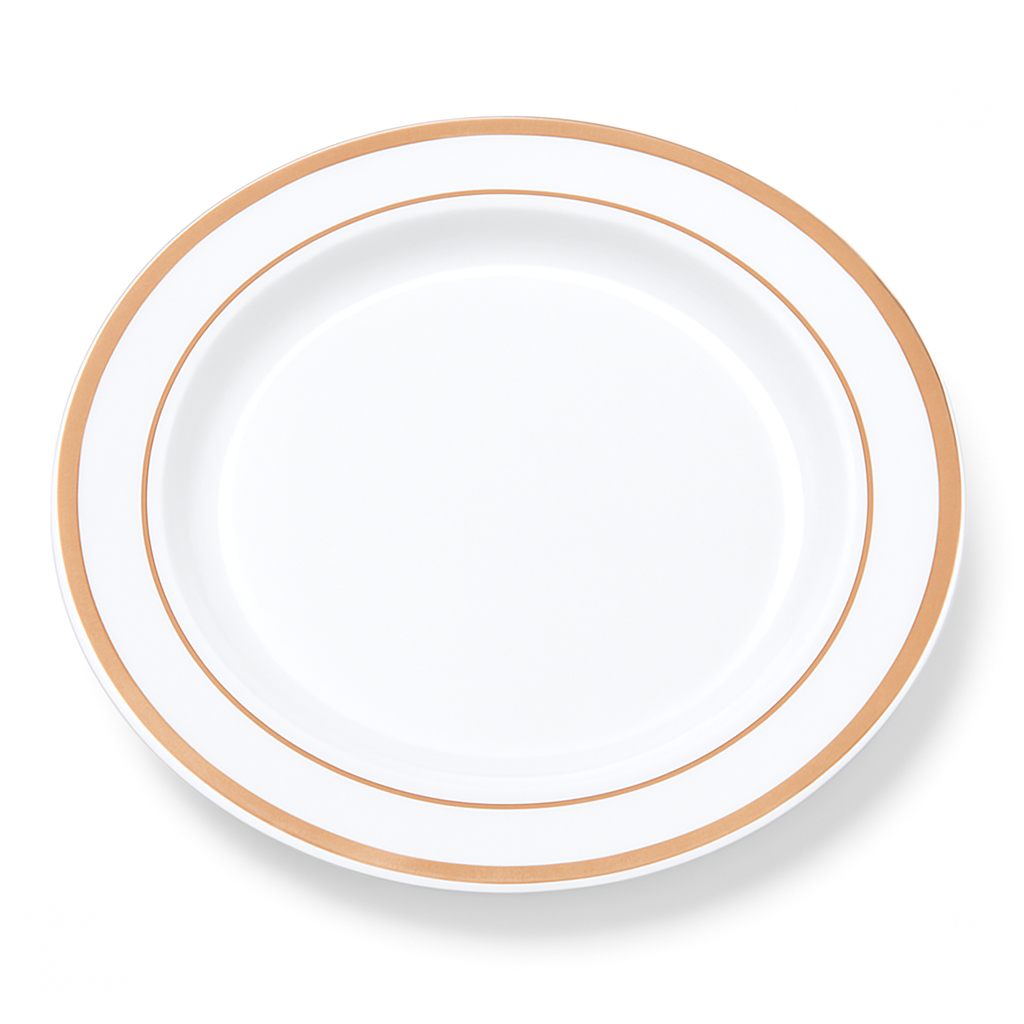 Premium Rose Gold Trimmed Round Dinner Plates - 10.25", 20 Pack