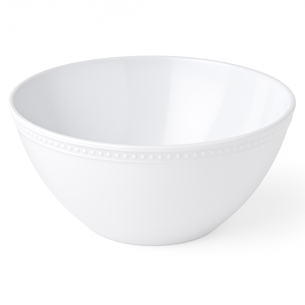 Small Beaded Melamine Serving Bowl - White, 6.5-Inch