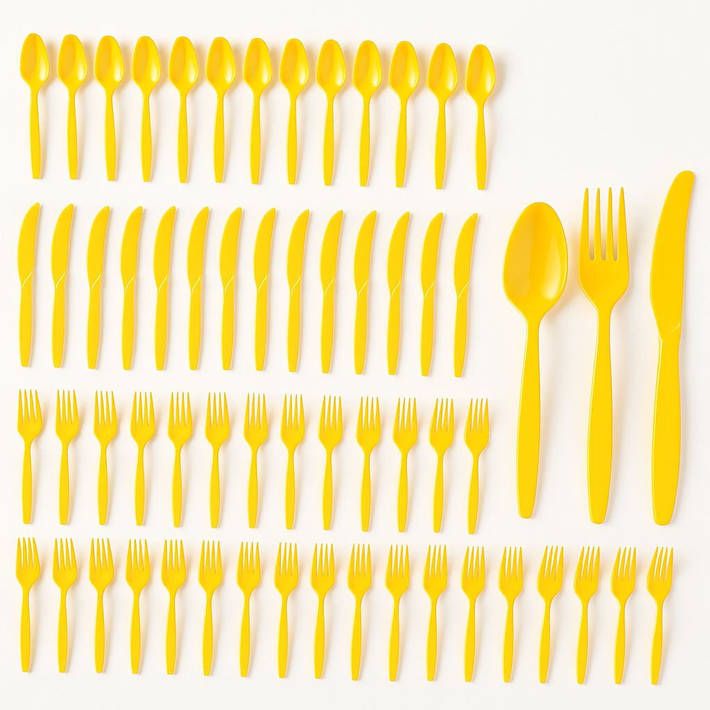 Sunshine Yellow Plastic Cutlery Set - 64 Pieces - 7.5 in.