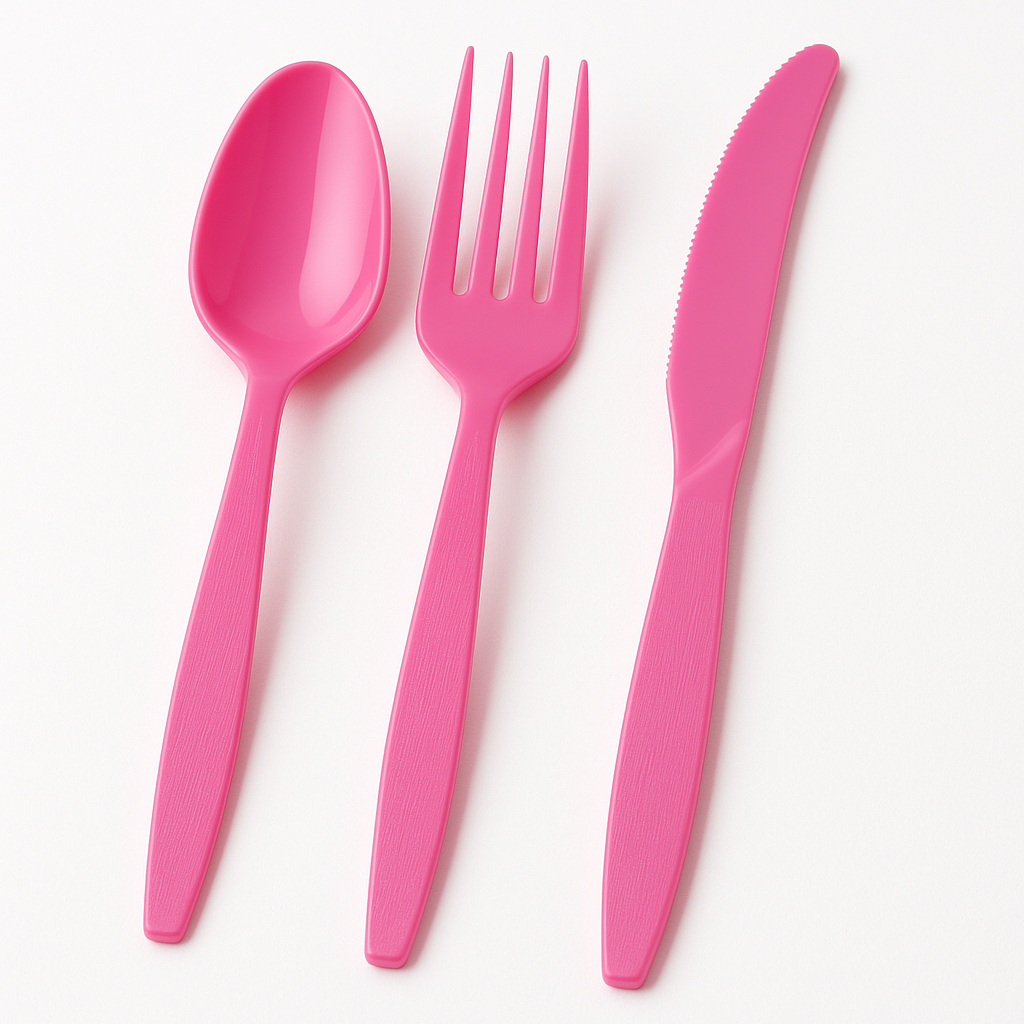Bright Pink Plastic Cutlery Set - 64 Count