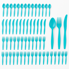Caribbean Blue Plastic Cutlery Set - 64 Count
