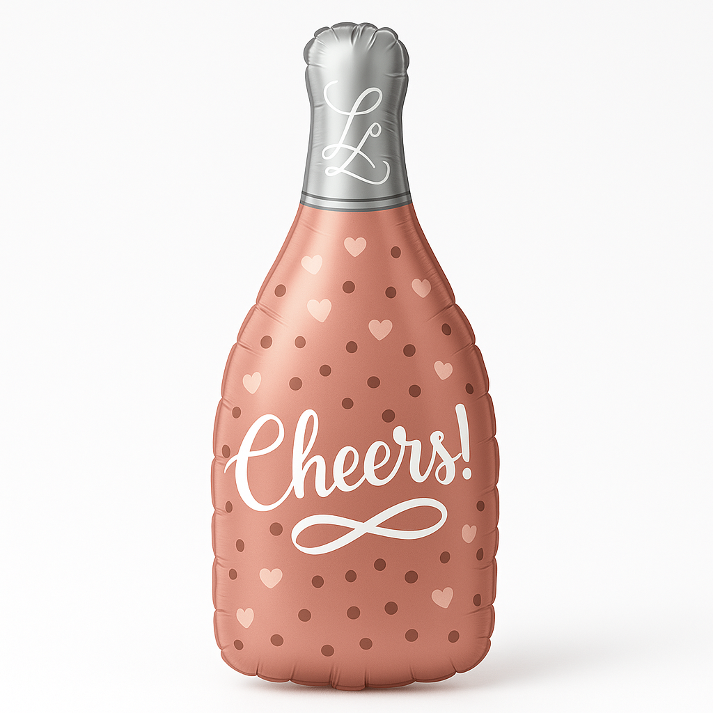 "Cheers" Rose Gold Champagne Bottle Foil Balloon - Air-Filled