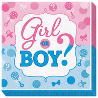 "Girl or Boy?" Gender Reveal Beverage Napkins - 16-Pack - 5 In. X 5 In.