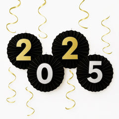 2025 New Year's Eve Paper Fan & Foil Swirl Decoration Kit