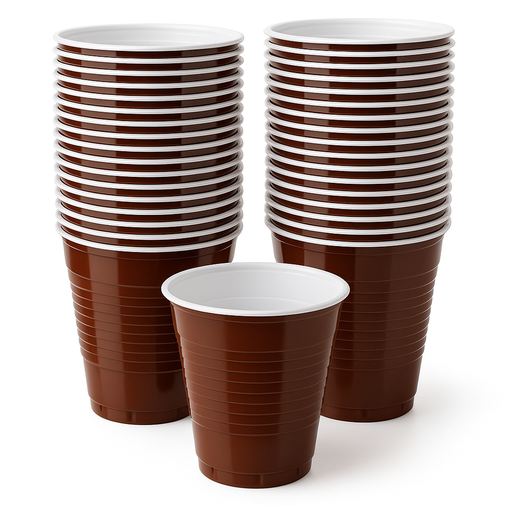 High-Capacity Brown Plastic Cups - 18oz, Solid Color