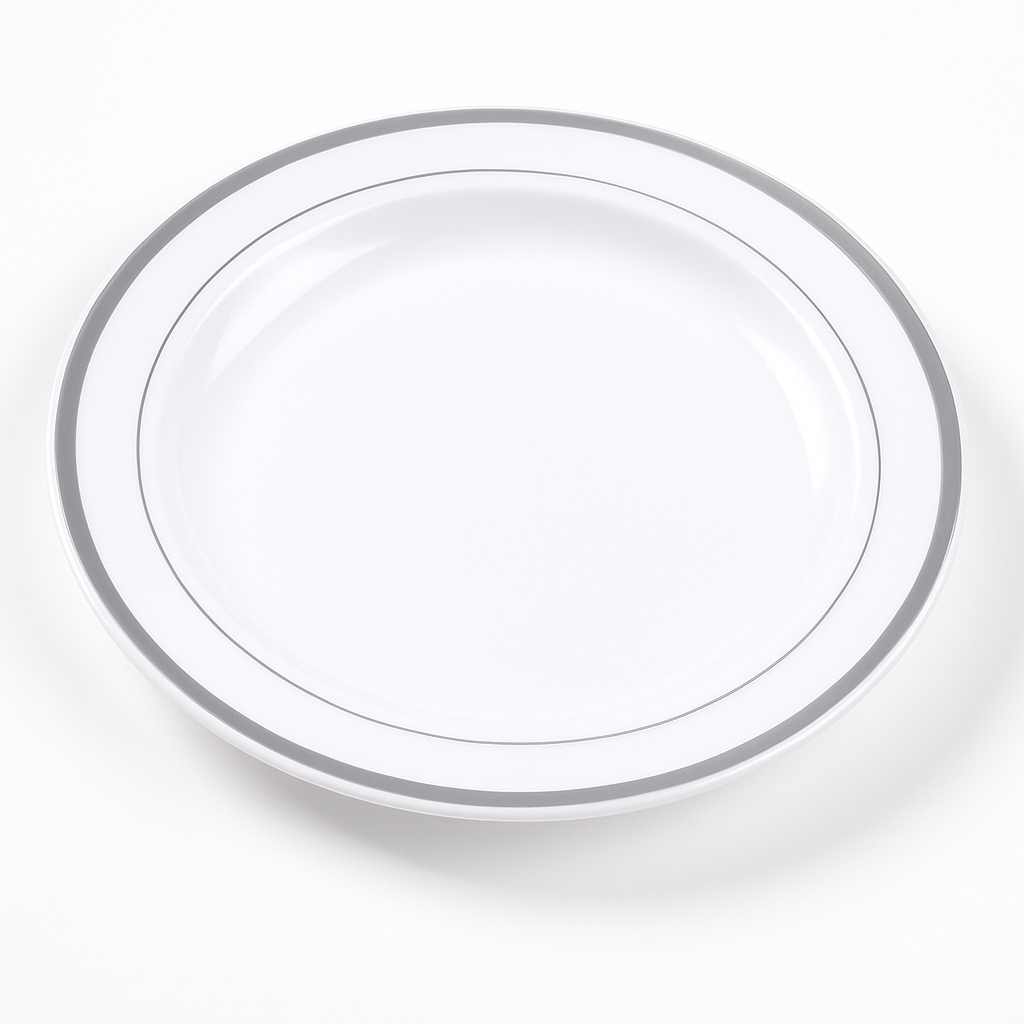 Elegant Silver Trim 7.5" Premium Plastic Plates - 20 Pack