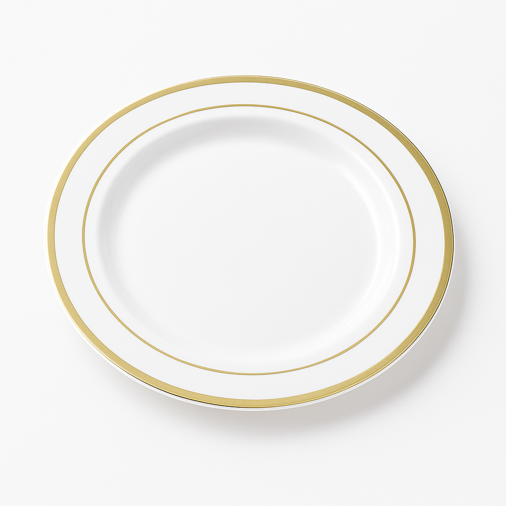 Elegant White and Gold Trim Plastic Dessert Plates - 7.5", 20-Pack