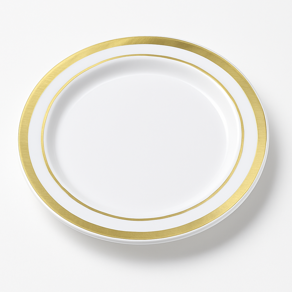 Elegant Gold-Trimmed White Plastic Appetizer Plates - 6.25", 8-Pack