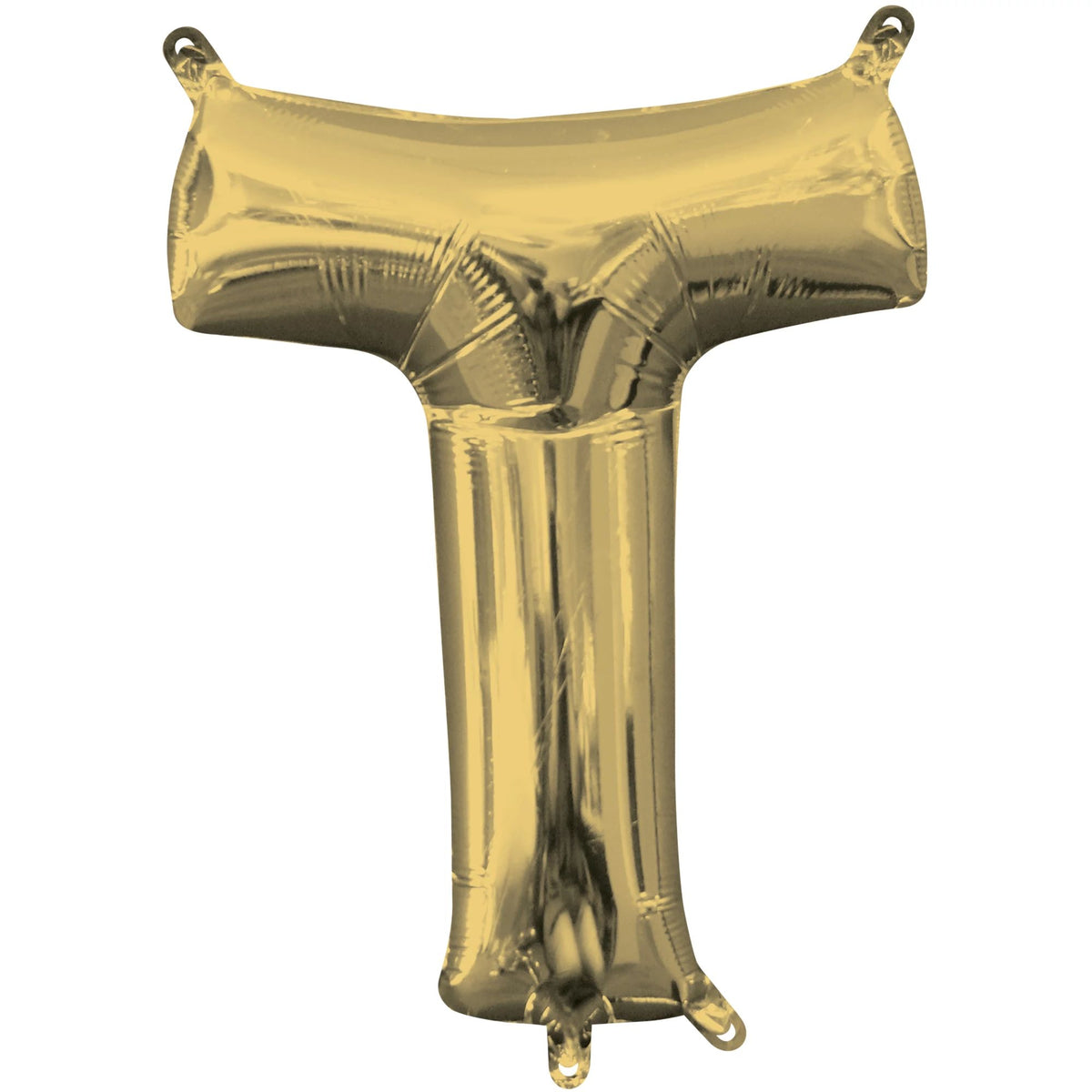 Metallic Gold Letter "T" Foil Balloon - Air Filled