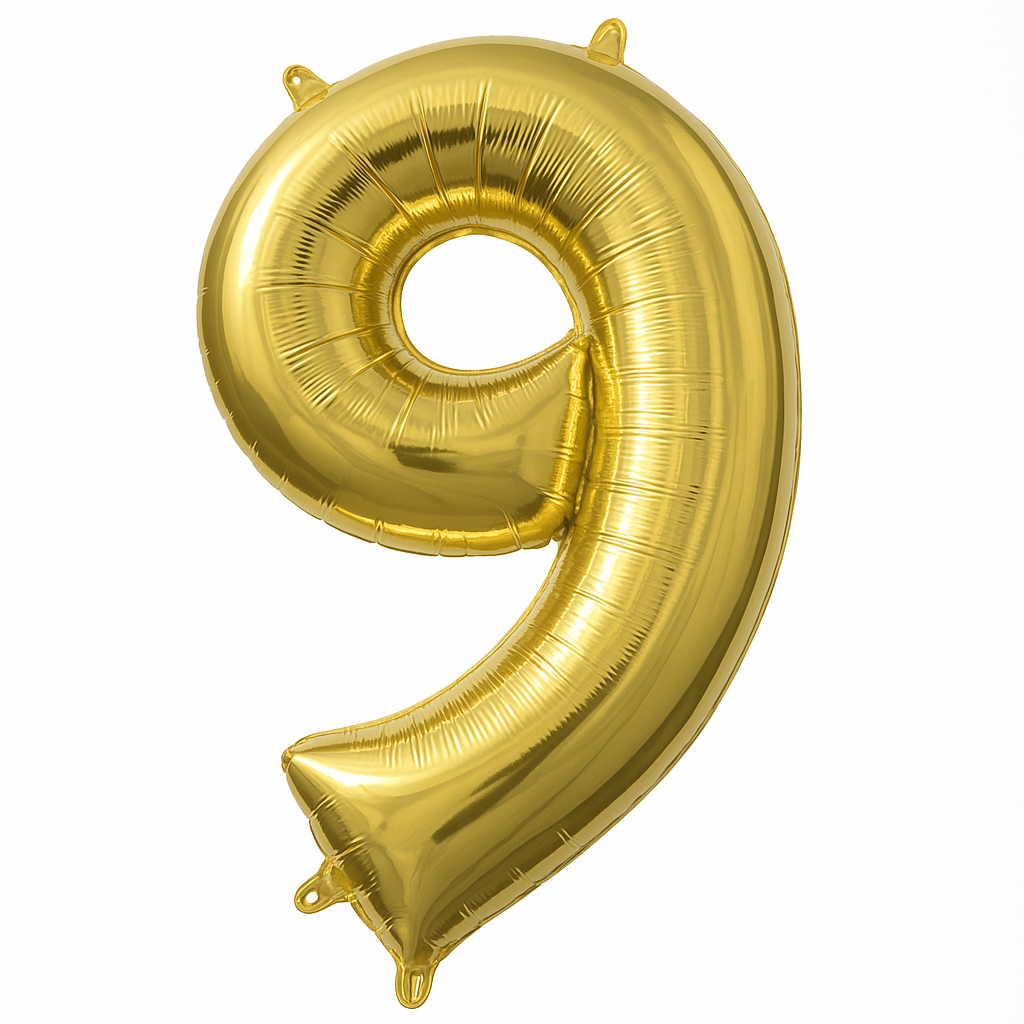 Gold Foil Number 9 Balloon - Air Filled