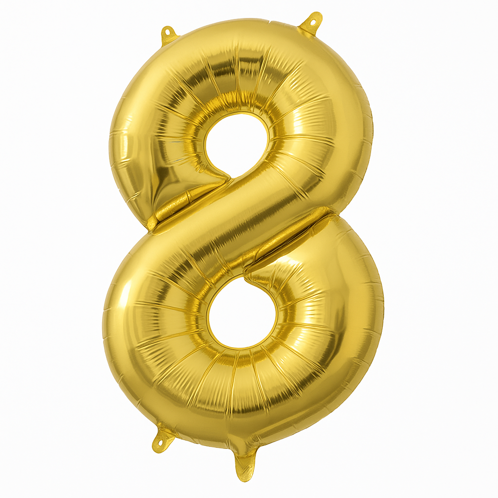 Gold Number 8 Metallic Foil Balloon - Air-Filled