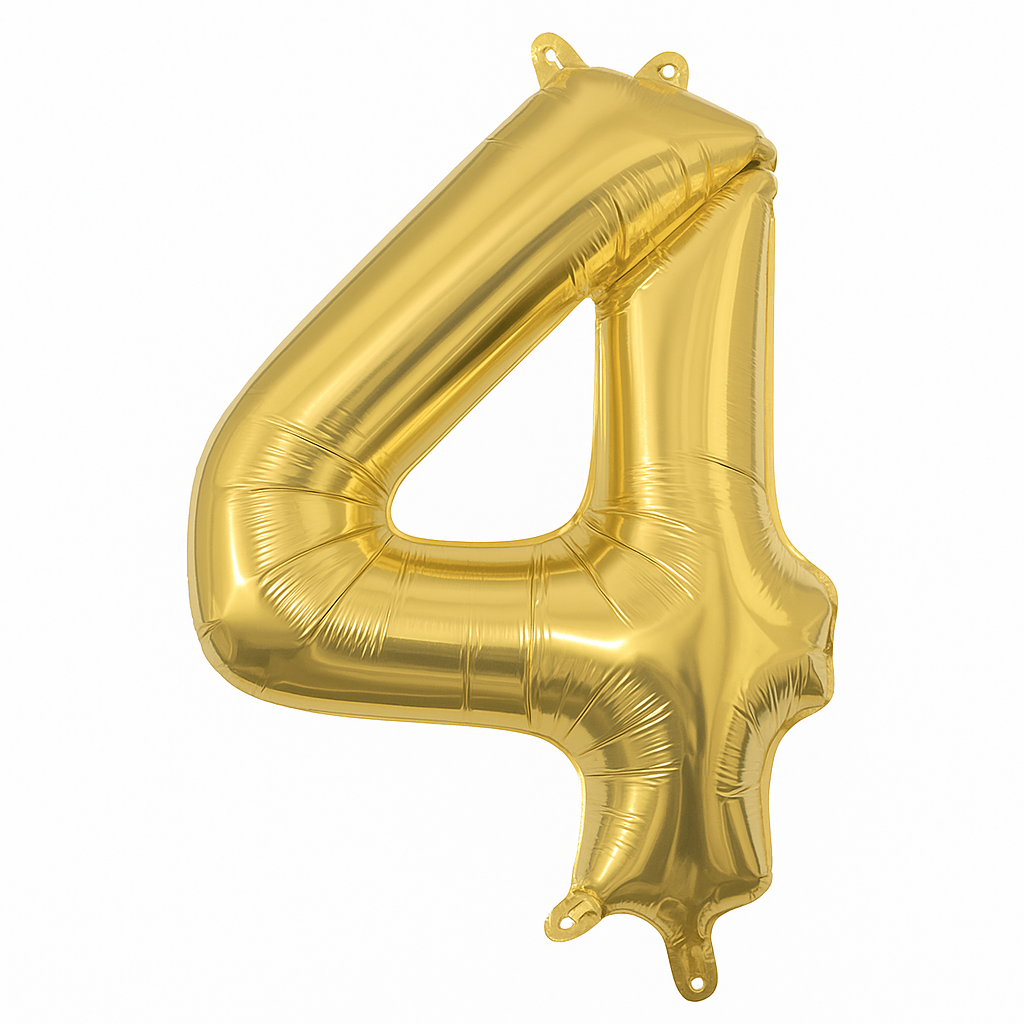 Gold Foil Number 4 Balloon - Air-Filled Metallic Decor