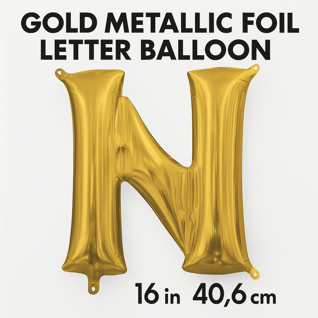 Gold Metallic Foil Letter "N" Balloon - Air Filled