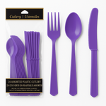 Purple Assorted Plastic Cutlery Set - 7.5 in. - 24 Pack