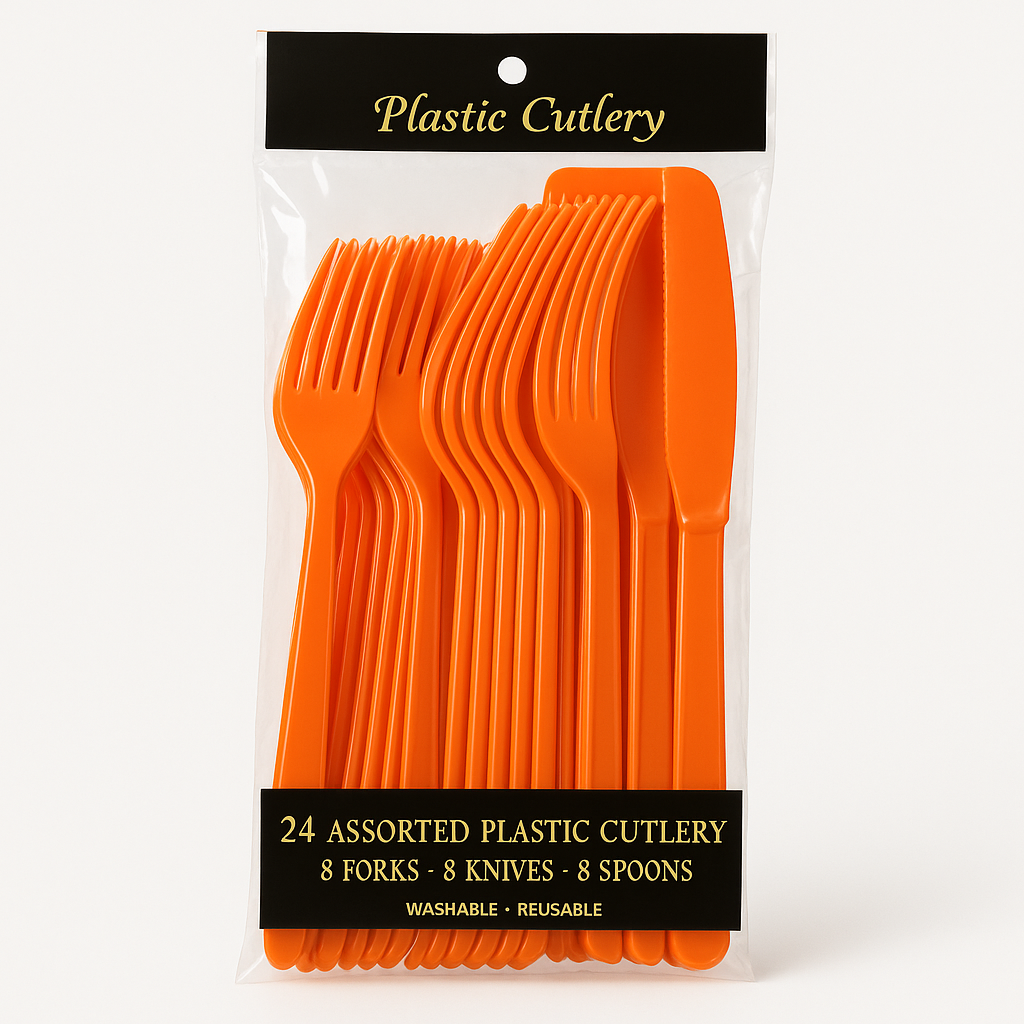 Vibrant Orange Assorted Plastic Cutlery Set