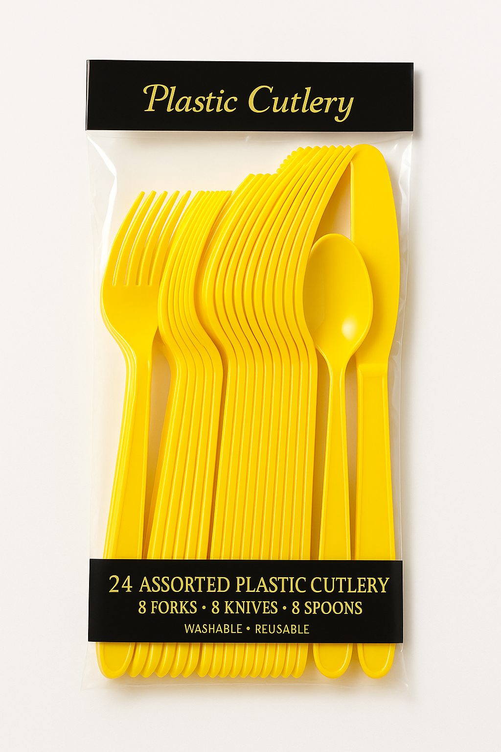 Sunny Yellow Assorted Plastic Cutlery Set - 24 Pieces