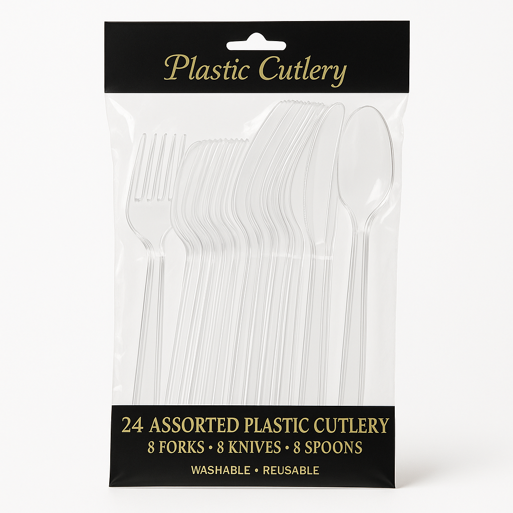 Clear Assorted Plastic Cutlery Set - 24 Pieces