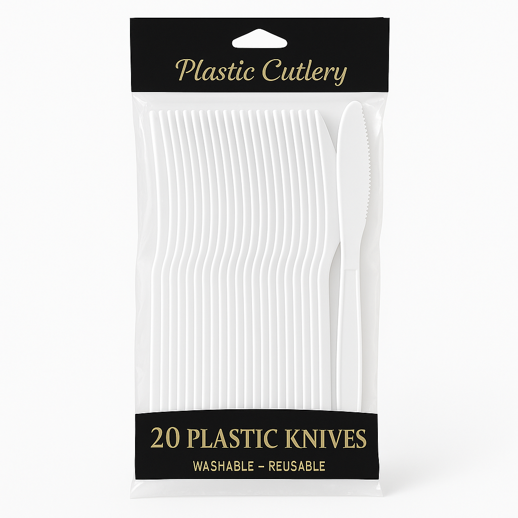 Frosty White Economy Plastic Knives - Pack of 20