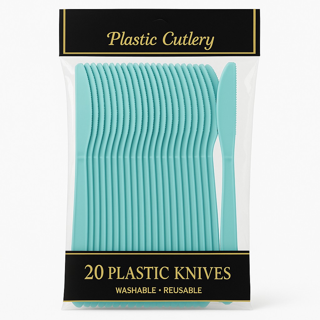 Robin's Egg Blue Economy Plastic Knives - Pack of 20